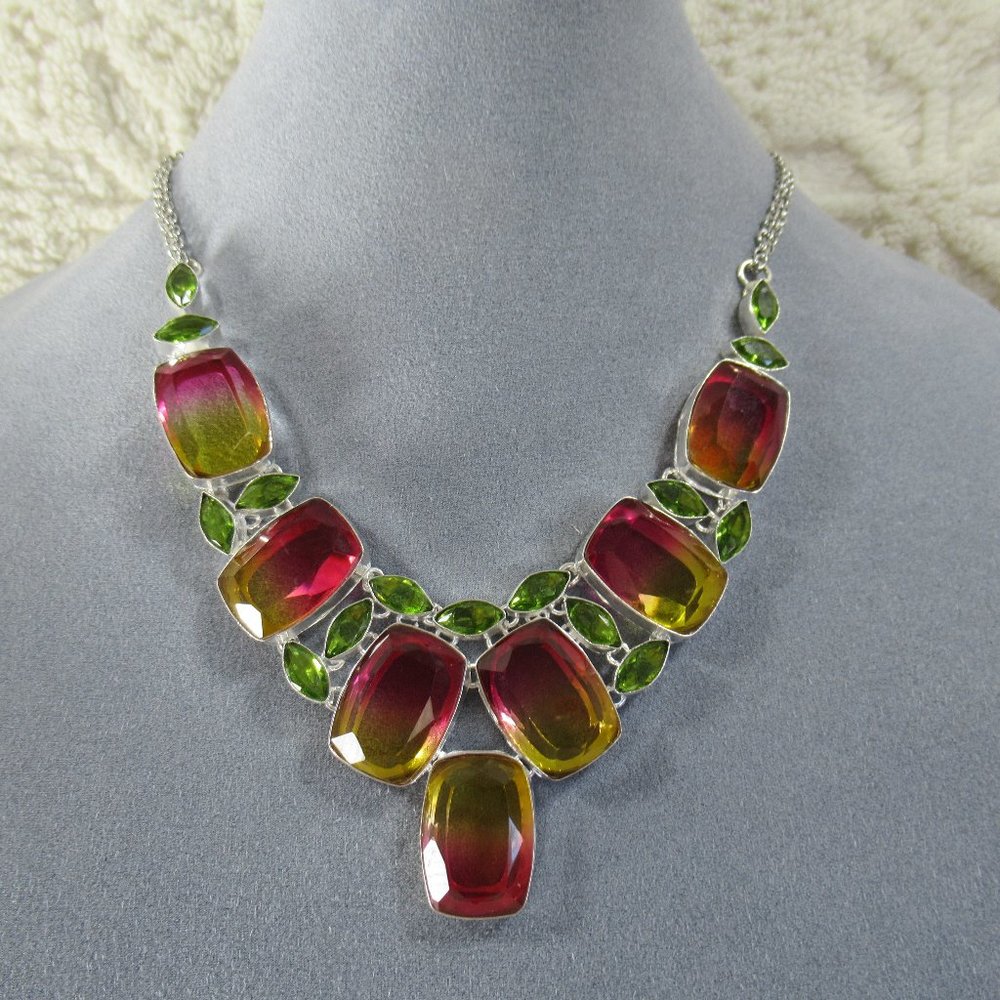 SUNRISE Peridot Tourmaline Necklace 18” Riviere - Picture 15 of 16